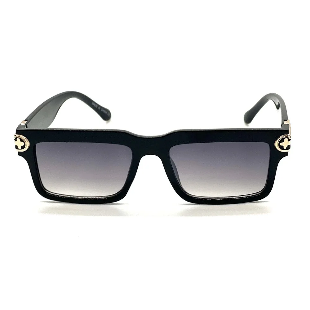 Mens Black Square Sunglasses Gradient Lenses Gold Accent Detail Fashion‎ Eyewear